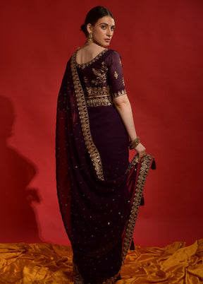 Wine Georgette Saree With Blouse Piece - Indian Silk House Agencies