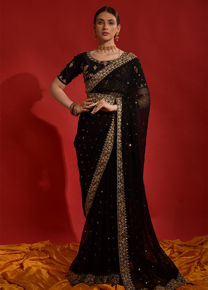 Black Georgette Saree With Blouse Piece - Indian Silk House Agencies