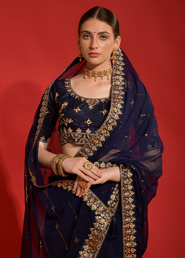 Blue Georgette Saree With Blouse Piece - Indian Silk House Agencies