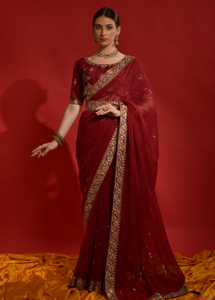 Maroon Georgette Saree With Blouse Piece - Indian Silk House Agencies