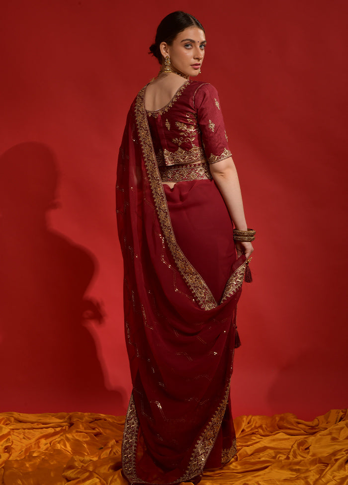 Maroon Georgette Saree With Blouse Piece - Indian Silk House Agencies