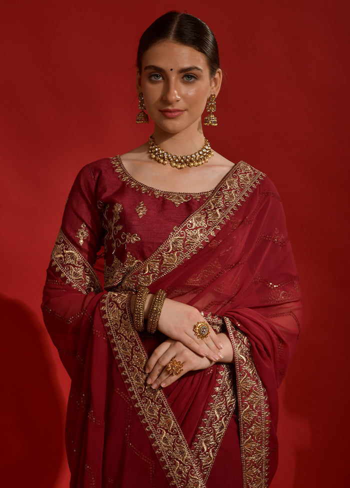 Maroon Georgette Saree With Blouse Piece - Indian Silk House Agencies