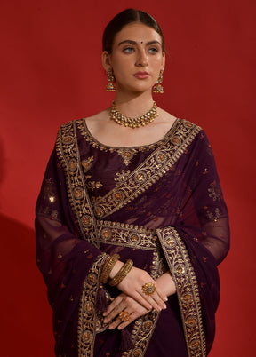 Wine Georgette Saree With Blouse Piece - Indian Silk House Agencies