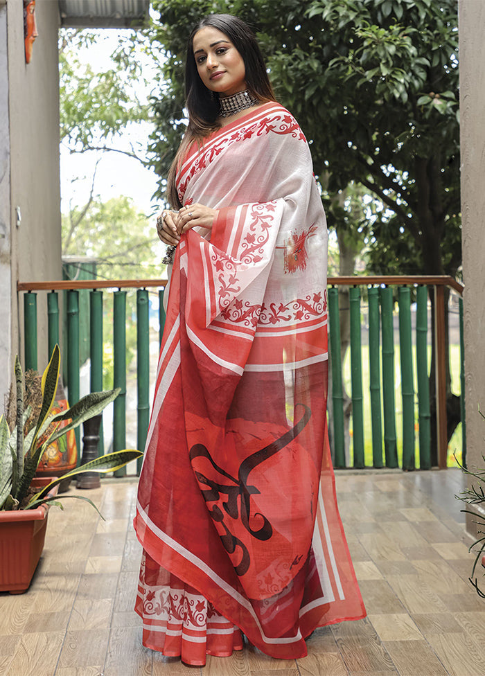 White Silk Saree With Blouse Piece - Indian Silk House Agencies