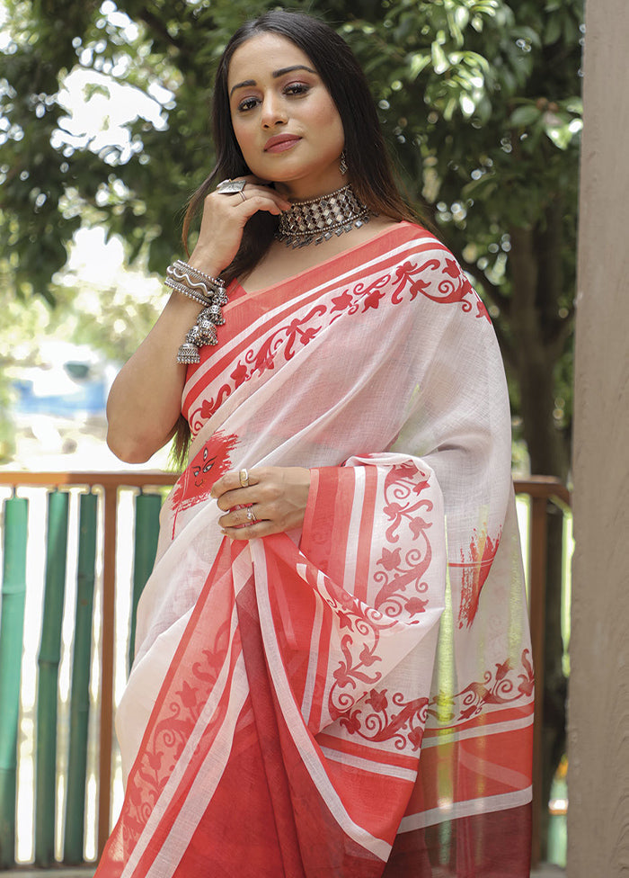 White Silk Saree With Blouse Piece - Indian Silk House Agencies