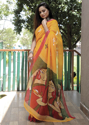 Yellow Silk Saree With Blouse Piece - Indian Silk House Agencies