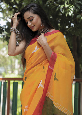 Yellow Silk Saree With Blouse Piece - Indian Silk House Agencies