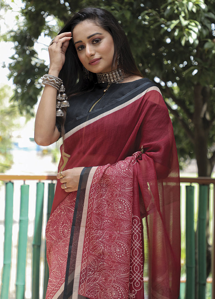 Maroon Silk Saree With Blouse Piece - Indian Silk House Agencies