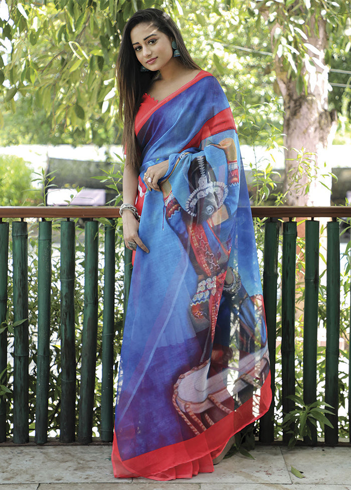 Blue Silk Saree With Blouse Piece - Indian Silk House Agencies