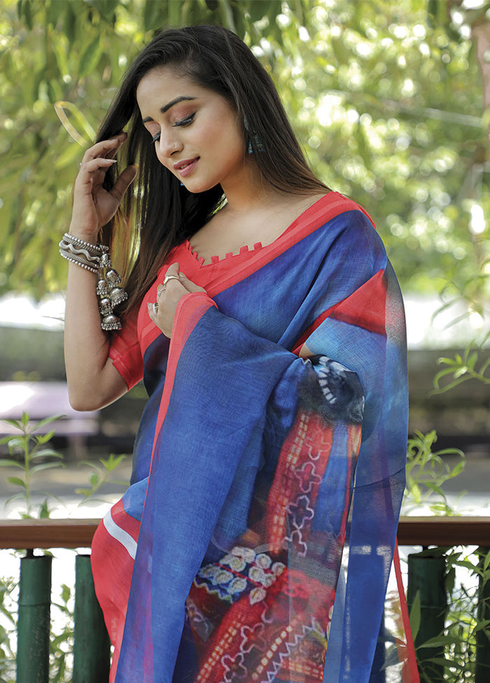 Blue Silk Saree With Blouse Piece - Indian Silk House Agencies