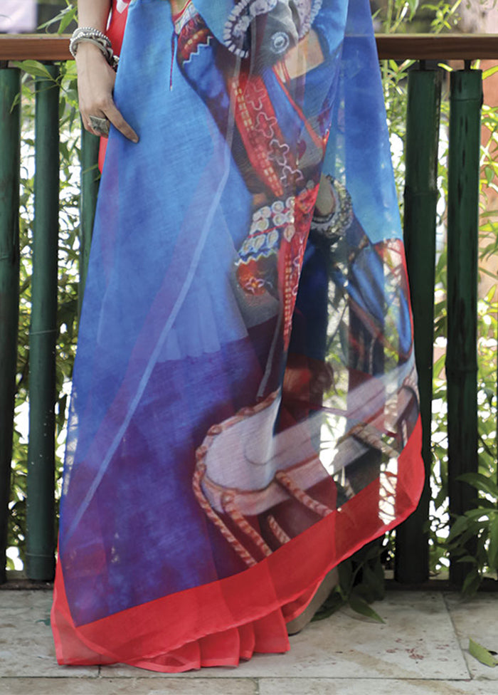 Blue Silk Saree With Blouse Piece - Indian Silk House Agencies