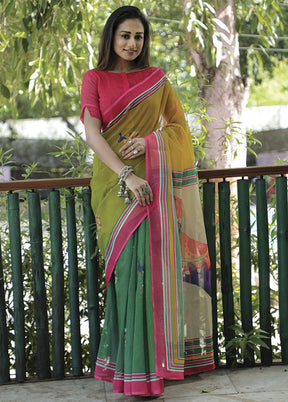 Green Silk Saree With Blouse Piece - Indian Silk House Agencies