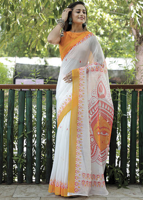 White Silk Saree With Blouse Piece - Indian Silk House Agencies