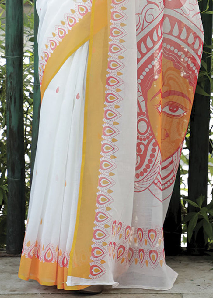 White Silk Saree With Blouse Piece - Indian Silk House Agencies