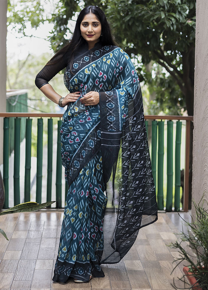 Teal Blue Silk Saree With Blouse Piece - Indian Silk House Agencies