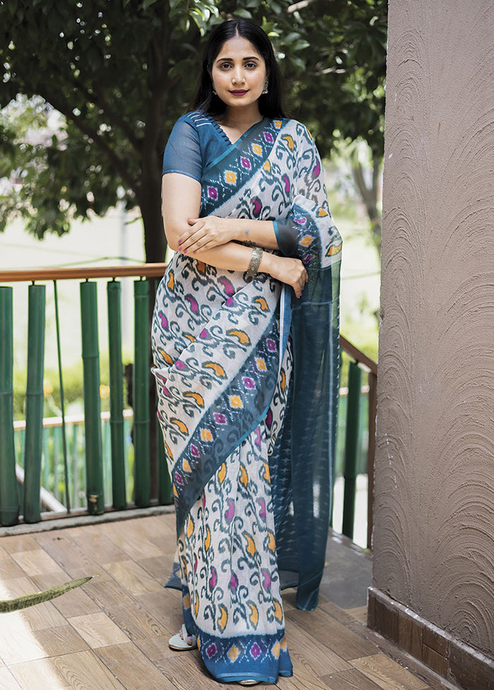 White Silk Saree With Blouse Piece - Indian Silk House Agencies