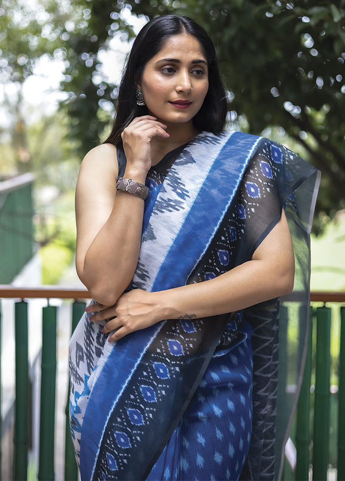 Blue Silk Saree With Blouse Piece - Indian Silk House Agencies