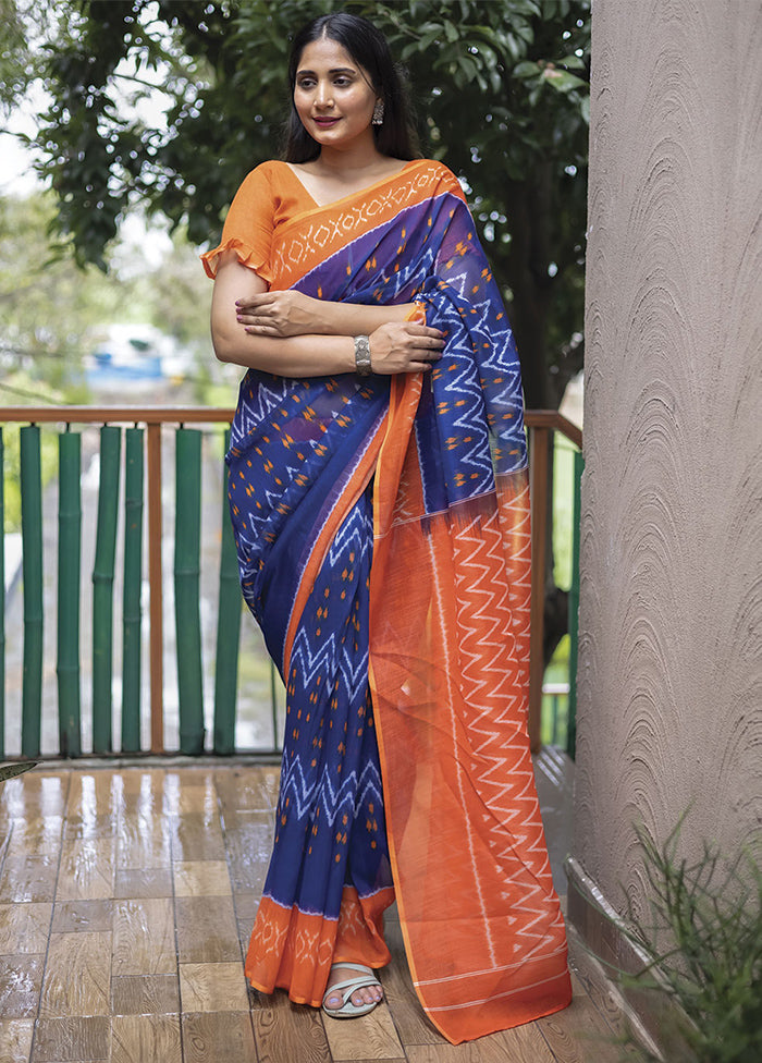 Blue Silk Saree With Blouse Piece - Indian Silk House Agencies