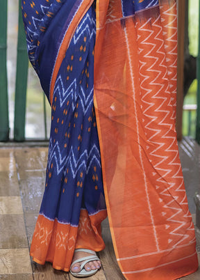 Blue Silk Saree With Blouse Piece - Indian Silk House Agencies