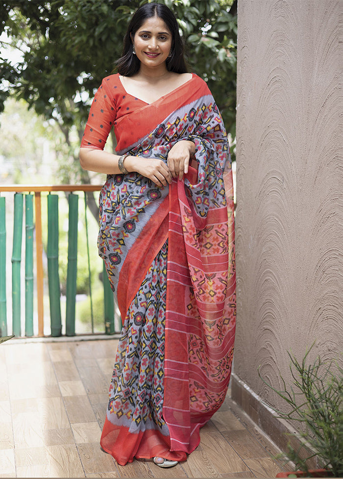 Grey Silk Saree With Blouse Piece - Indian Silk House Agencies