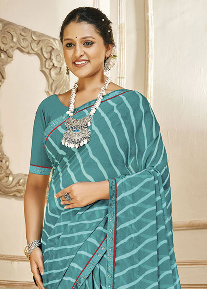 Blue Georgette Saree With Blouse Piece - Indian Silk House Agencies