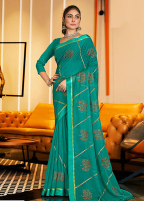 Aqua Chiffon Silk Saree With Blouse Piece - Indian Silk House Agencies