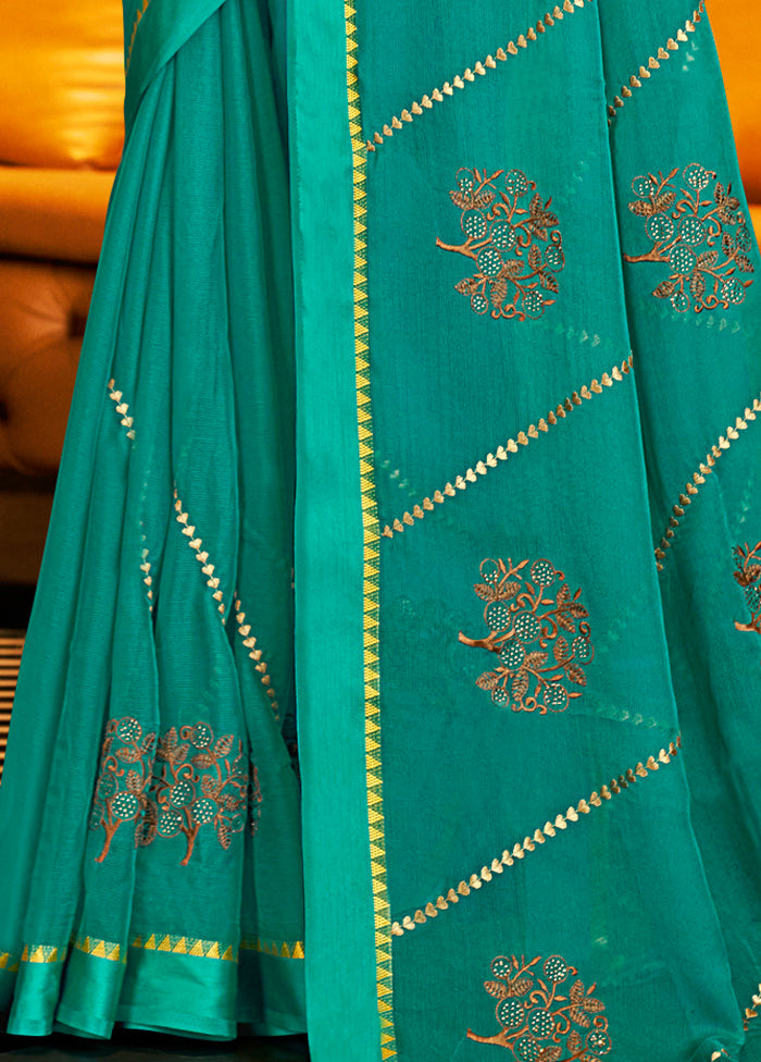 Aqua Chiffon Silk Saree With Blouse Piece - Indian Silk House Agencies