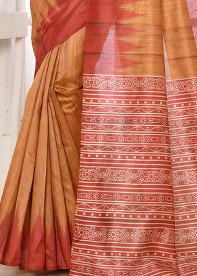 Yellow Dupion Silk Saree With Blouse Piece - Indian Silk House Agencies