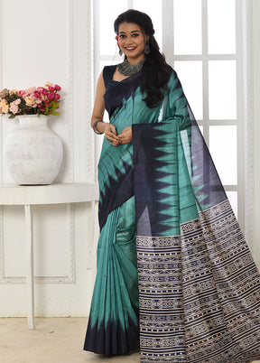 Blue Dupion Silk Saree With Blouse Piece - Indian Silk House Agencies