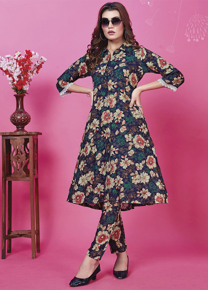 2 Pc Blue Readymade Rayon Kurti Set - Indian Silk House Agencies