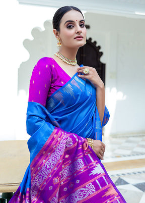 Blue Dupion Silk Saree With Blouse Piece - Indian Silk House Agencies