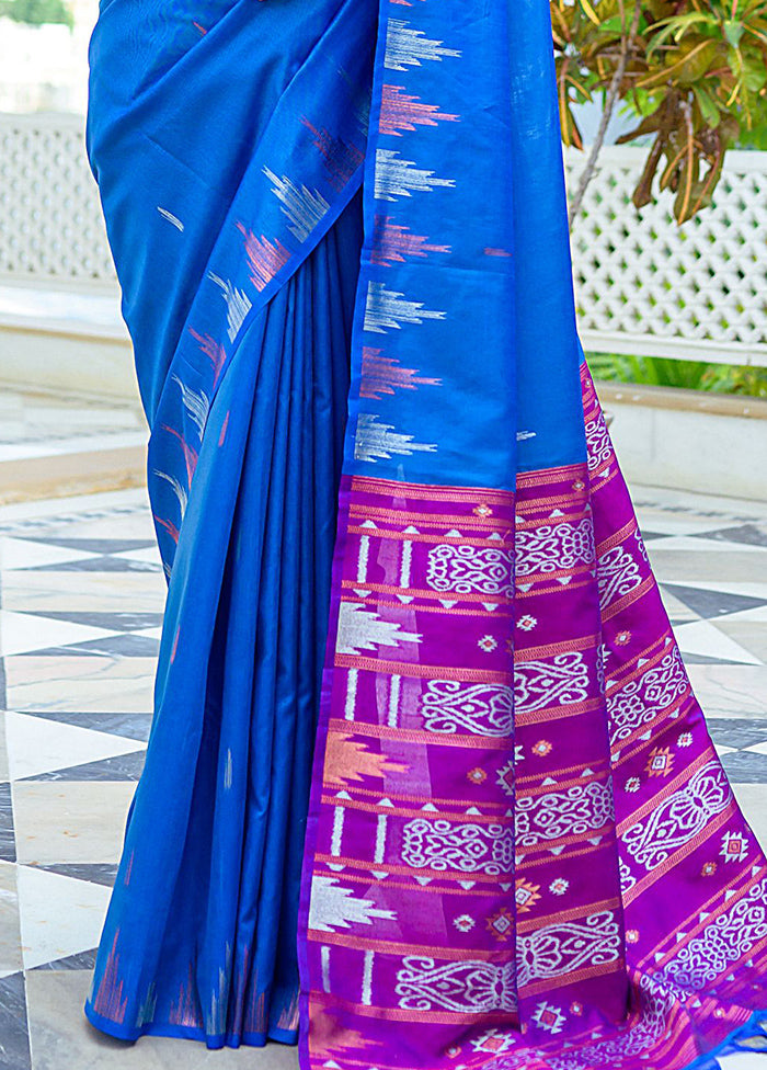 Blue Dupion Silk Saree With Blouse Piece - Indian Silk House Agencies