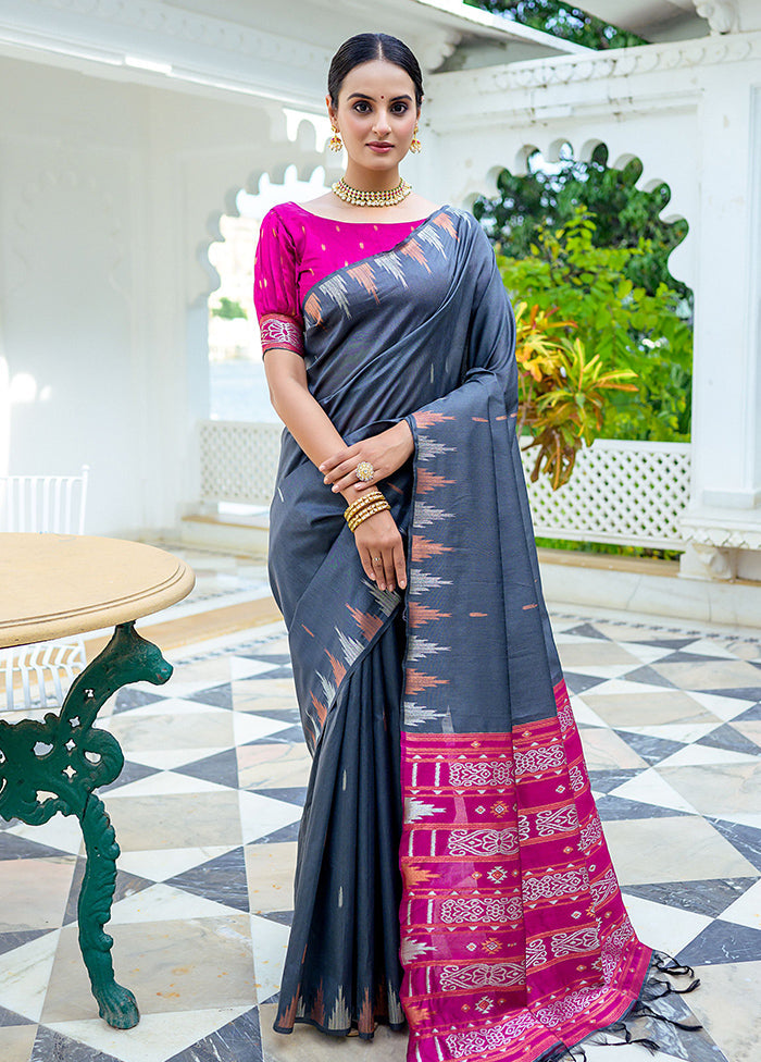 Grey Dupion Silk Saree With Blouse Piece - Indian Silk House Agencies