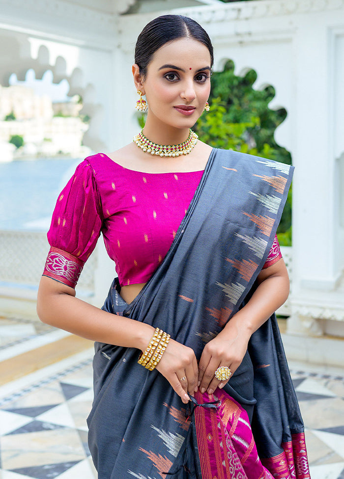 Grey Dupion Silk Saree With Blouse Piece - Indian Silk House Agencies