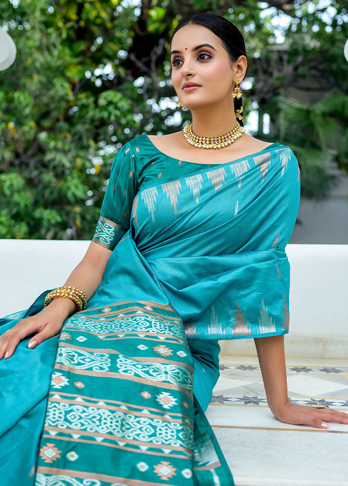 Blue Dupion Silk Saree With Blouse Piece - Indian Silk House Agencies