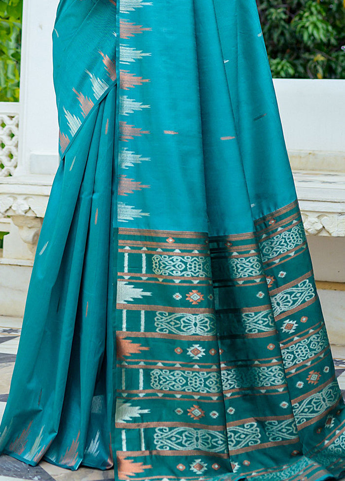 Blue Dupion Silk Saree With Blouse Piece - Indian Silk House Agencies