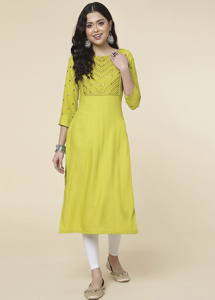 Olive Green Readymade Rayon Kurti