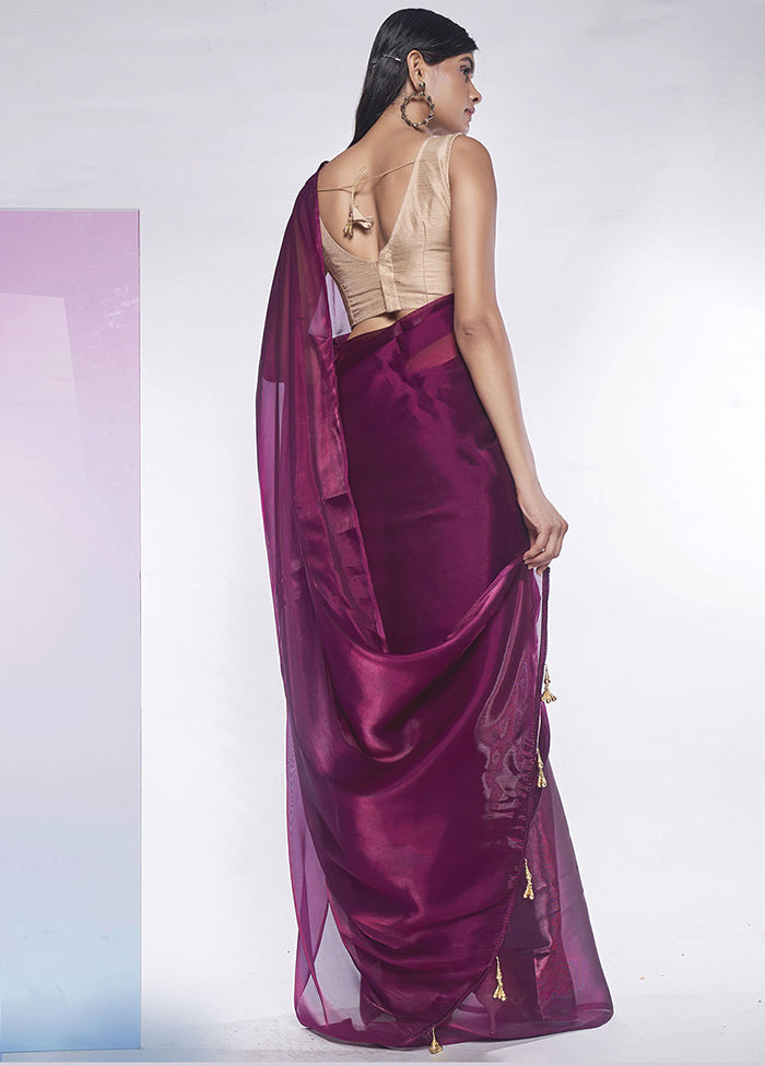 Wine Silk Saree With Blouse Piece - Indian Silk House Agencies