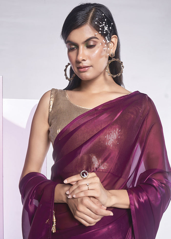 Wine Silk Saree With Blouse Piece - Indian Silk House Agencies