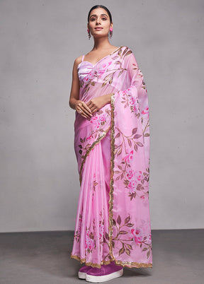 Pink Organza Saree With Blouse Piece - Indian Silk House Agencies