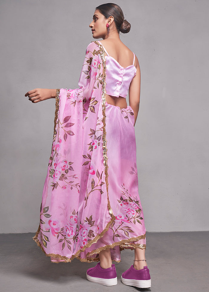 Pink Organza Saree With Blouse Piece - Indian Silk House Agencies