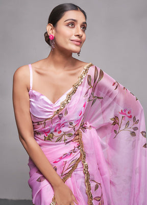 Pink Organza Saree With Blouse Piece - Indian Silk House Agencies