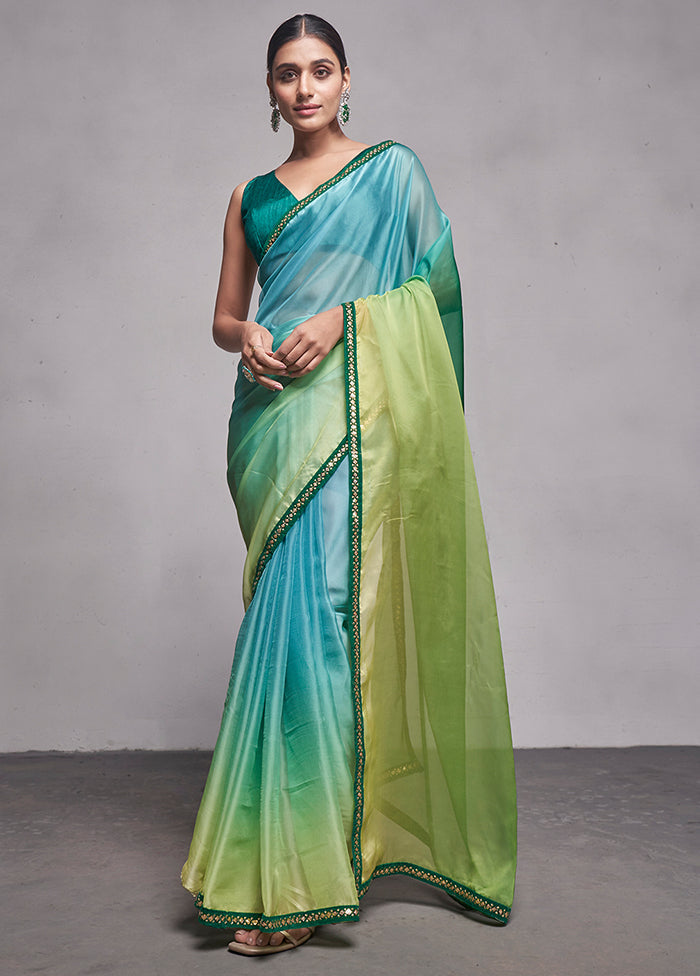 Multicolor Organza Saree With Blouse Piece - Indian Silk House Agencies