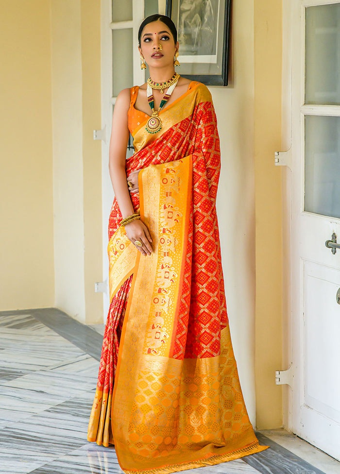 Red Dupion Silk Saree With Blouse Piece - Indian Silk House Agencies