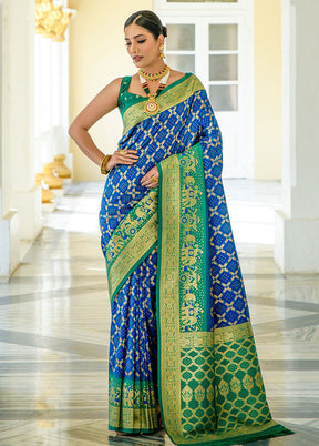 Blue Dupion Silk Saree With Blouse Piece - Indian Silk House Agencies