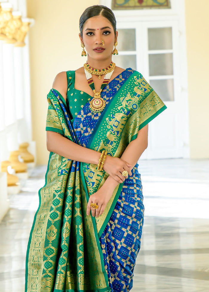 Blue Dupion Silk Saree With Blouse Piece - Indian Silk House Agencies