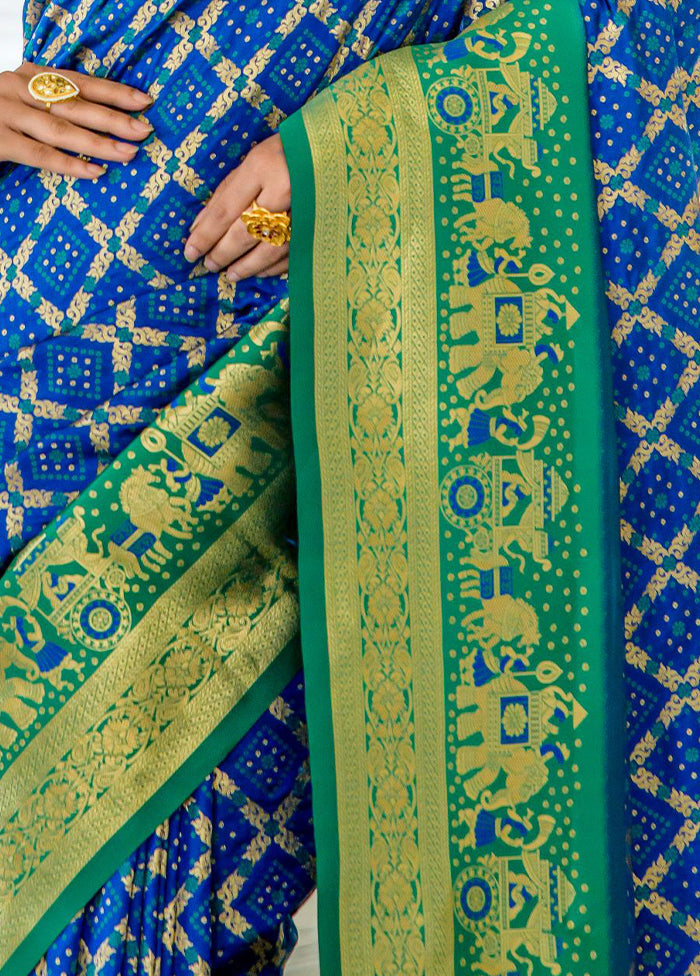 Blue Dupion Silk Saree With Blouse Piece - Indian Silk House Agencies