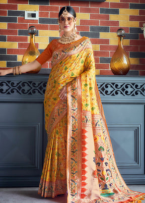 Yellow Dupion Silk Saree With Blouse Piece - Indian Silk House Agencies