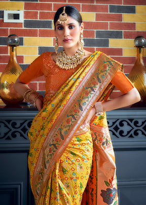 Yellow Dupion Silk Saree With Blouse Piece - Indian Silk House Agencies