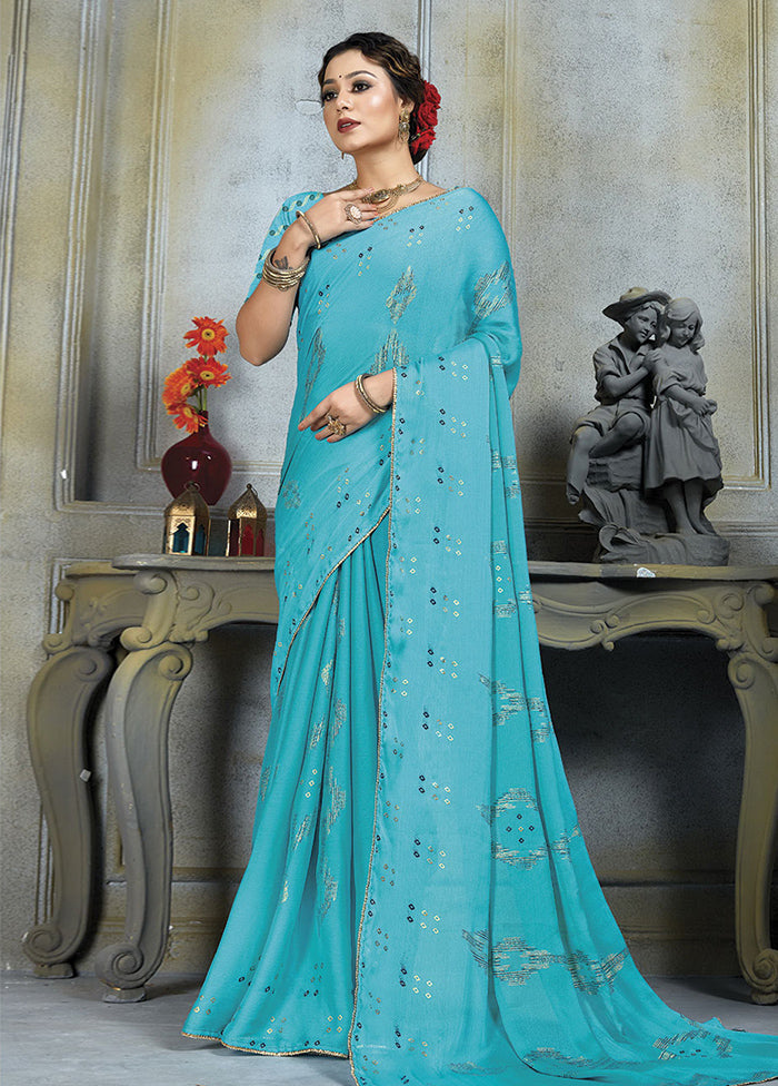 Blue Chiffon Silk Saree With Blouse Piece - Indian Silk House Agencies